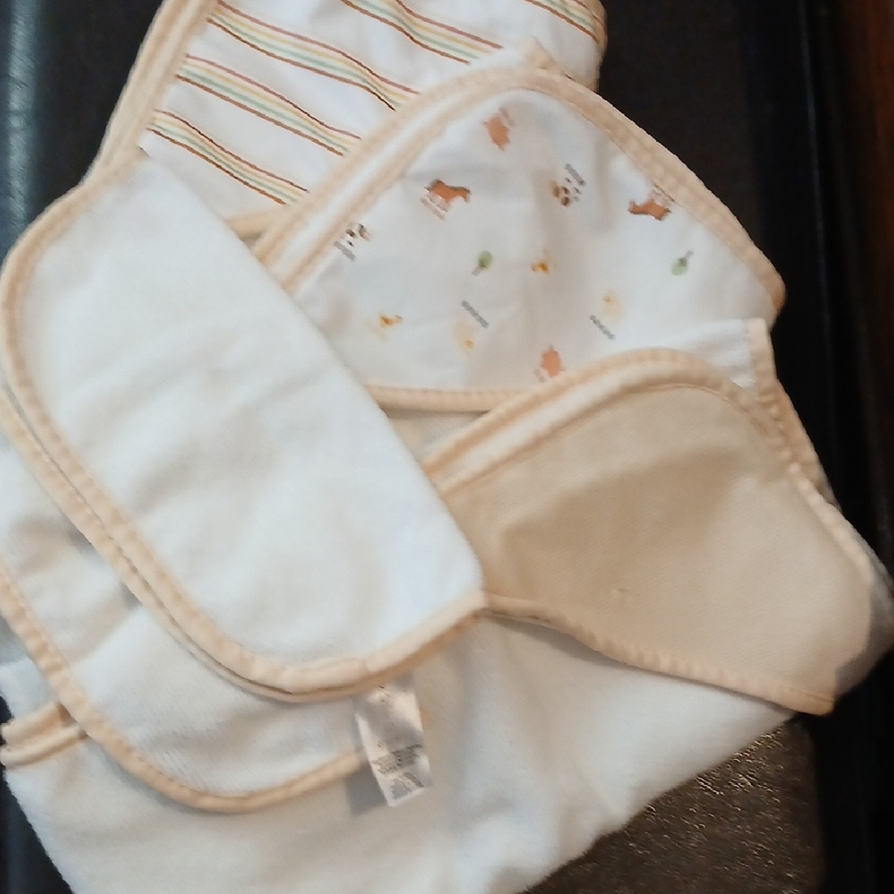 chick pea Cream and White Baby Hooded Towel Set with Stripes and Animal Print